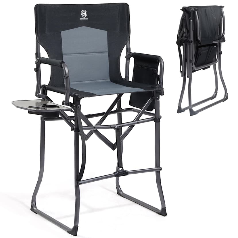 EVER ADVANCED Portable 30.7" Seat Height Tall Camping Directors Chair | Folding Chair High Foldable Bar Stool with Side Table for Makeup Artist, Sports Event, Craft Show, Supports 350LBS