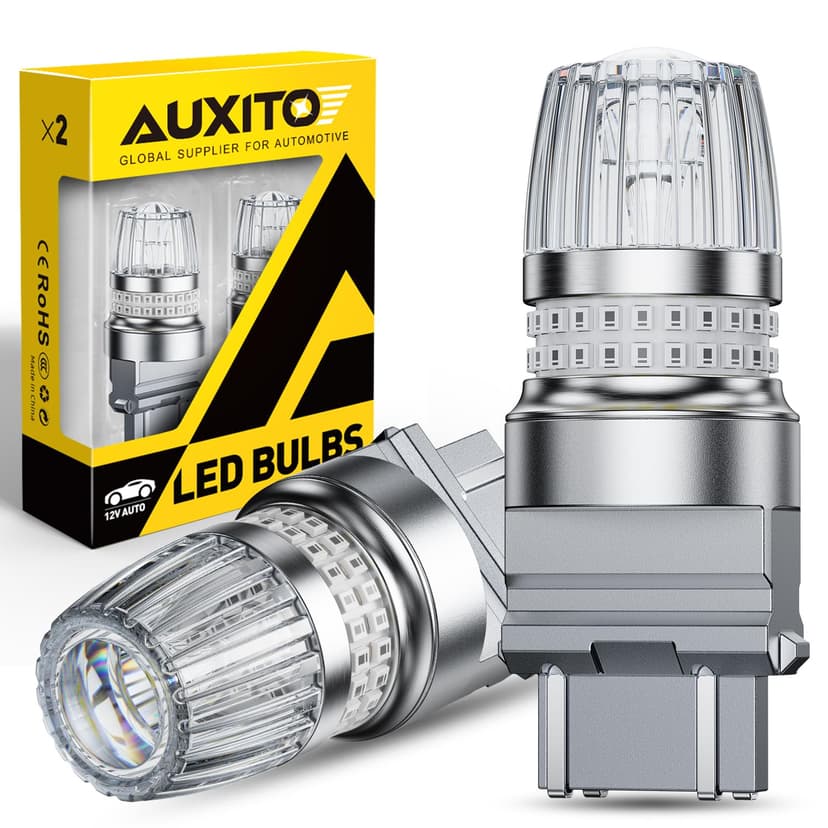 AUXITO 3157 LED Bulbs Red, 3156 LED Tail Brake Light Bulb, 700% Brighter 3057 4157 4156 3457 4057 4114 LED Bulbs with Projector for Exterior Stop Reverse Turn Signal Brake Tail Maker Lights, Pack of 2