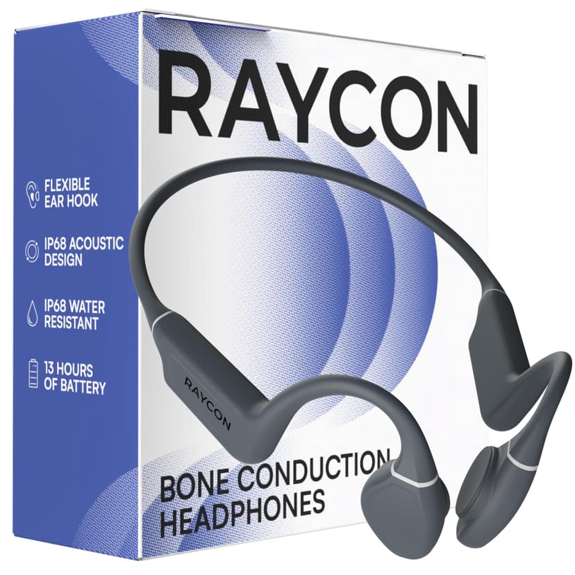 Raycon Bone Conduction Headphones Bluetooth - Open Ear Running Headphones, Sweat & Water-Resistant Earbuds with Mic for Sports & Workouts, 13hr Playtime (Gray)