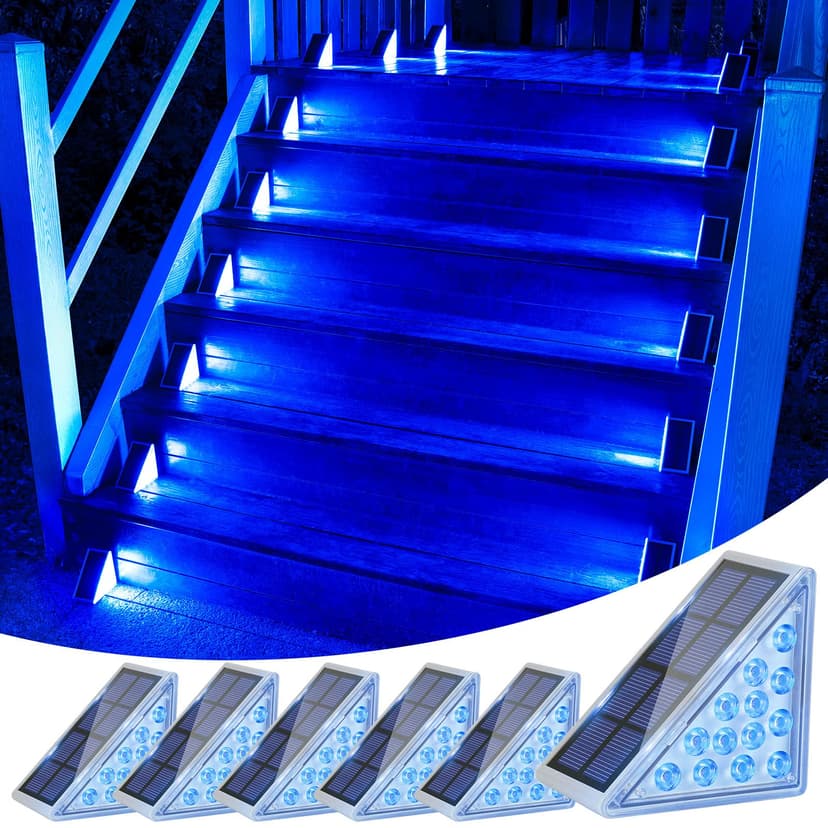 VOLISUN Solar Stair Lights 6 Pack, Solar Step Lights Outdoor Waterproof IP67, LED Outdoor Step Light,Outdoor Light Decor for Garden Stair, Deck, Front Step and Front Porch（Blue Lighting）