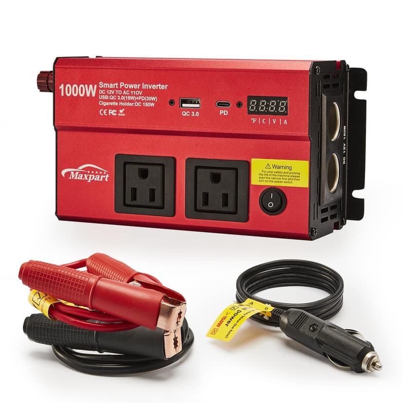 TWING Car 1000w Inverter,12v DC to 110v Power Inverters for Vehicles 1000 watt with Dual AC Outlets 3.0A USB and Type-C,12 Volt Inverter Car Cigarette Lighter Battery