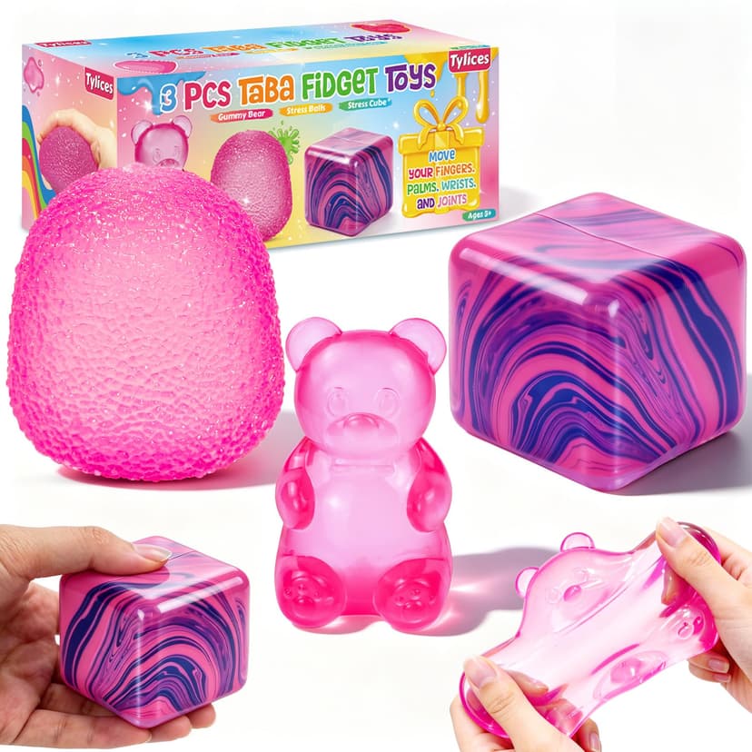 3Pcs Taba Squishies Fidget Toys, Stress Balls for Kids and Adults, Squishies Stress Cube, Sensory Toys for Kids with Autism, Fidgets for Classroom Prize, Birthday Gifts Party Favors(Random Color)