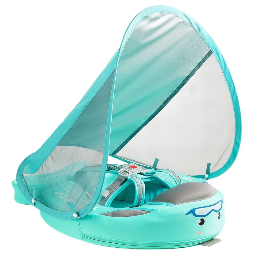 Mambobaby Float with Canopy – Baby Swim Float with Tail, New Upgraded Non-Inflatable Solid Baby Pool Float, Soft Skin-Friendly Fabric Material Infant Swim Float (Special Edition Green)