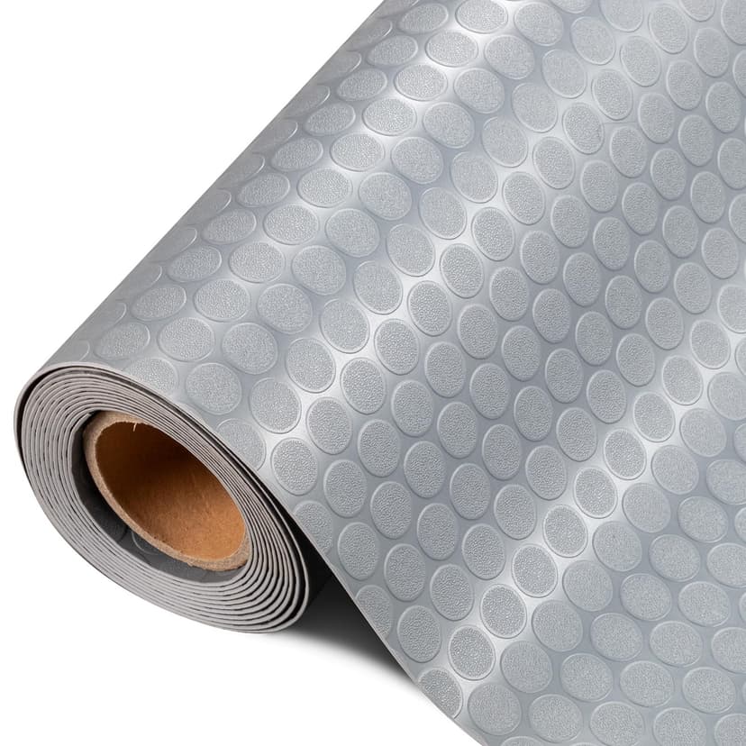 TUFFIOM 7.5x17 FT Garage Floor Mat, Coin Plate Sheet PVC Roll for Under Car Parking Protect, RV Trailer Flooring, Water/Stain Resistant Floor Runner