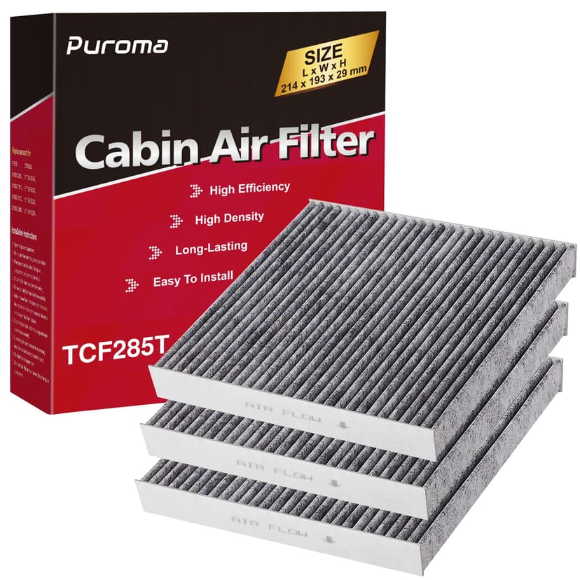 Puroma 3 Cabin Air Filter Activated Carbon for CP285 CF10285 Toyota Lexus | For Camry Highlander Corolla Sienna Tundra, Easy Installation, Odor Removal, High Airflow Capacity, Long-lasting, Multi-laye