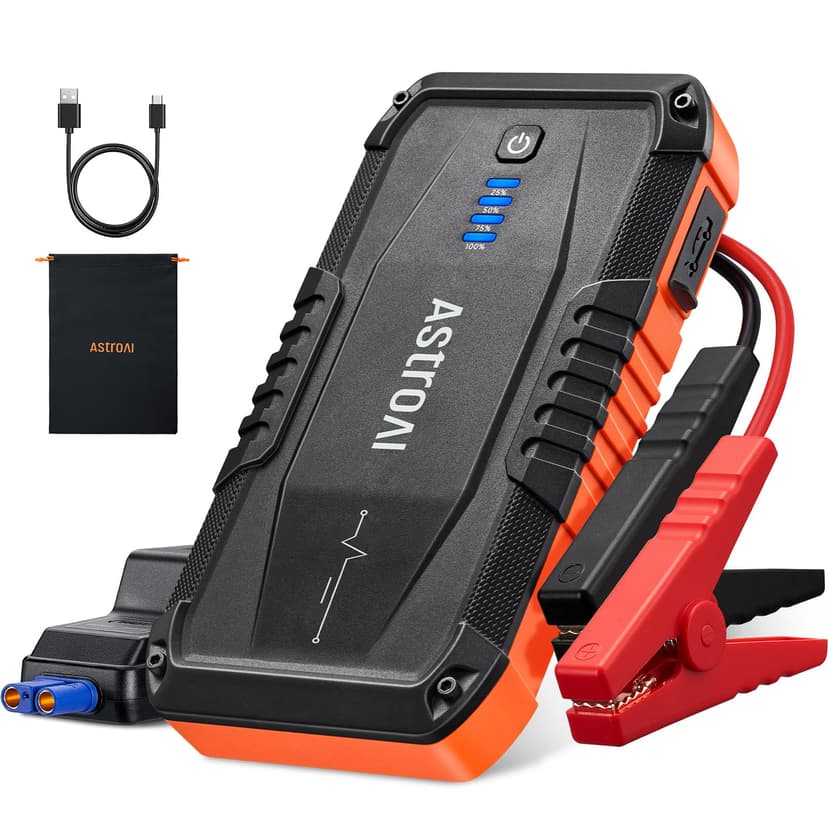 AstroAI S8 Car Battery Jump Starter, Car Jumper Starter Battery Pack for Up to 6.0L Gas & 3.0L Diesel Engines, 12V Portable Jump Box with 3 Modes Flashlight and Jumper Cable (Orange)