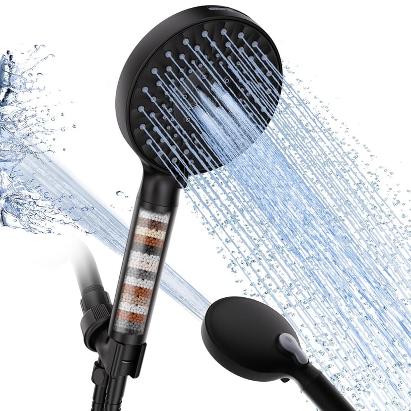 SR SUN RISE Filtered Shower Head with Handheld High Pressure 9 Spray Mode Showerhead Detachable Shower Head Water Softener Filters Beads for Hard Water Remove Chlorine 1 Filter Matte Black