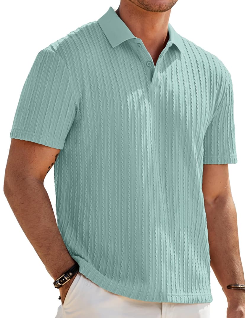 JMIERR Men's Textured Polo Shirt Short Sleeve | Soft Stretch Fabric, Lightweight, Knit Feel, Short Sleeve Golf Polo, Regular Fit, Casual Summer Vacation Beach Shirt