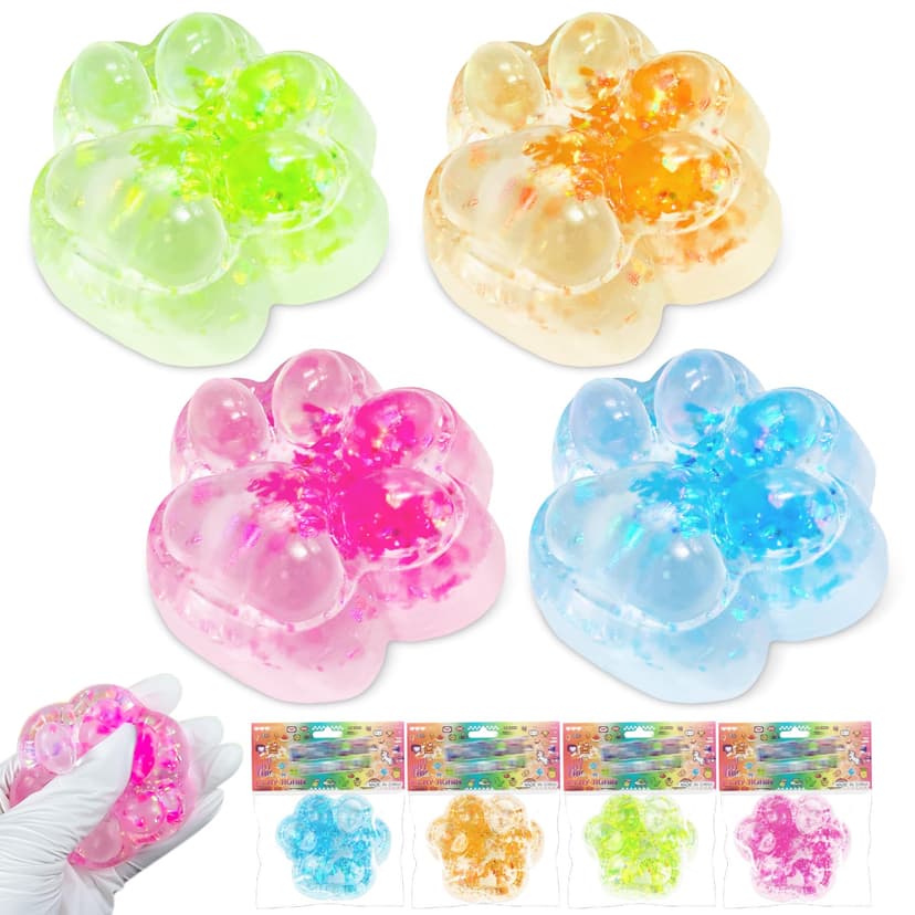 4Pcs Taba Squishies Paw, Cat Paw Squishies Toy, Clear Sticky Squeeze Toys, Soft Silicone Fidget Sensory Toys for Stress Relief, Cute Things Party Favors & OPP Packaging Gifts for Adults Kids