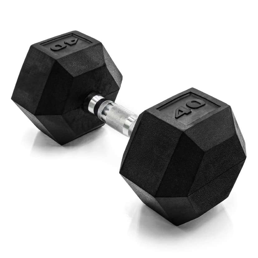 CAP Rubber Coated Dumbbell Weights, Free Weights for Home Gym Strength Training, Anti-Roll Hex Dumbbells with Black, Chrome & Comfort Grip Handles, Singles