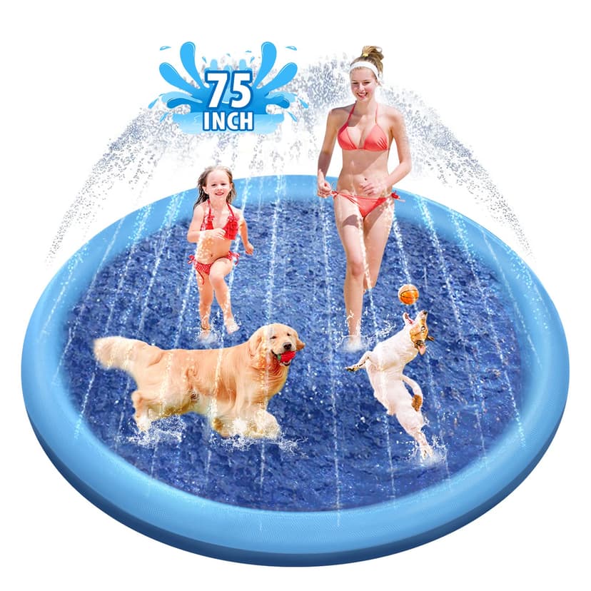 Raxurt Splash Pad, 75in Anti-Slip Splash Pad for Kids Dogs Thickened Durable Bath Pool Pet Summer Outdoor WaterToys Backyard Fountain Play Mat, Blue