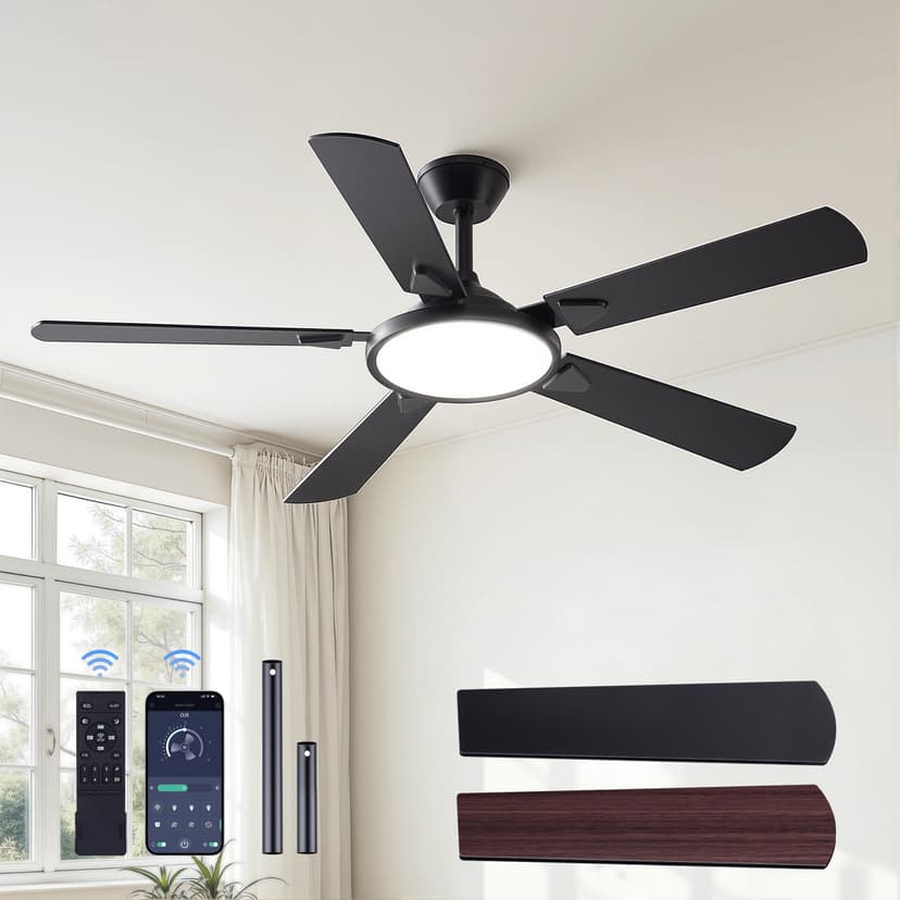 OJX Ceiling Fans with Lights, 52 inch Ceiling fan with Light and Remote/APP Control, 3CCT, Quiet DC Reversible, Dimmable, Modern Ceiling Fan for Bedroom, Living Room, Kitchen, Indoor/Outdoor Use