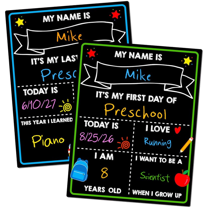 First Day of School Sign, 14 x 11 in Double-Sided & Reusable Board for Kids | Reusable Back to School Supplies, Double Sided First and Last Day of School Board, Easy Clean Blank Writing Board for Pre-