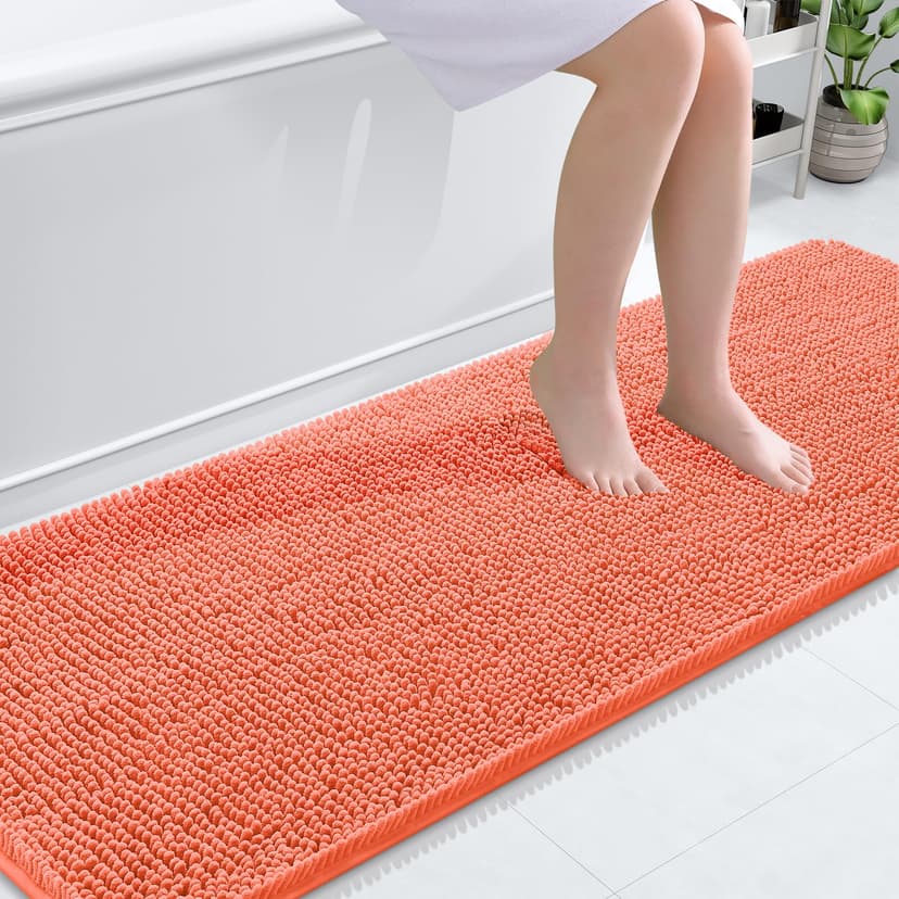 OLANLY Bathroom Runner Rugs 70x24, Extra Soft Absorbent Chenille Bath Rugs, Rubber Backing Quick Dry, Machine Washable Long Bath Mats for Bathroom Floor, Tub and Shower, Home Decor Accessories, Coral
