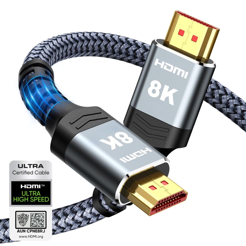 Highwings 8K 10K 4K HDMI Cable 48Gbps 6.6FT/2M, Certified Ultra High Speed | 2.1 HDMI Cable Braided Cord-4K@120Hz 8K@60Hz, DTS:X, HDCP 2.2 & 2.3, HDR 10 Compatible with DVD Player/PS5/HDTV/Blu-ray