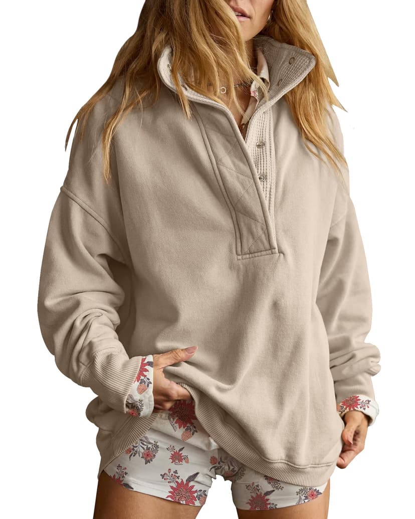 Gacaky Sweatshirt for Women Oversized Henley Neck Pullover Top Fall Outfits | Oversized Silhouette, Quilted Placket Detail, Henley Sweatshirt, Comfort Soft Sweaters, Fall Winter Fashion Outfits Clothe