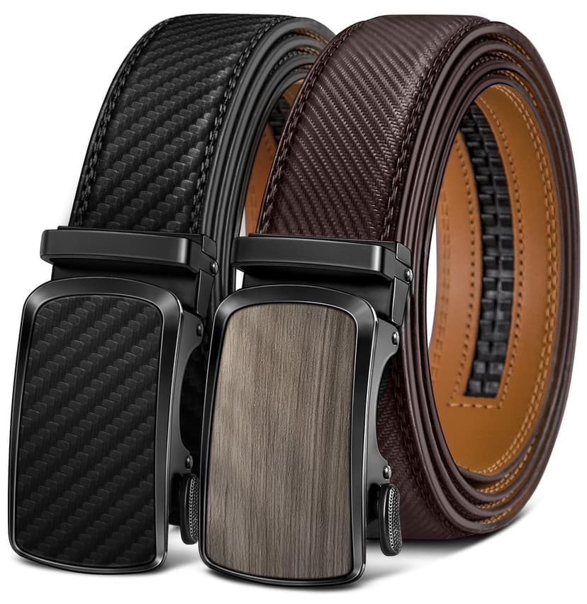BULLIANT Men's Ratchet Belt 2 Pack-Click Leather Belt Adjustable for Men Gift 1 3/8-Cut for Perfect Fit