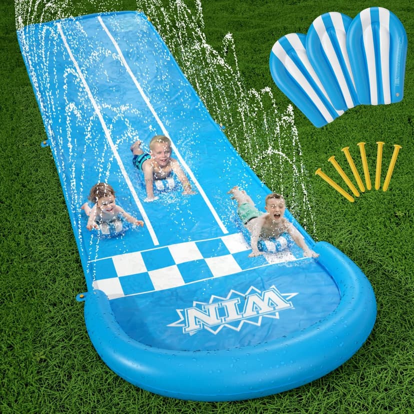 Jasonwell Slip and Water Slide - 20Ft Heavy Duty Lawn Slip Waterslide for Kids Adults with Splash Sprinkler N 3 Bodyboards Backyard Summer Outside Outdoor Water Play Toys (Race-3Lanes)