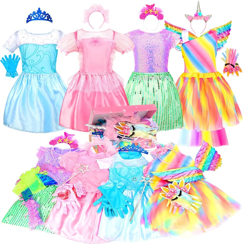 LIMIROLER Princess Dress Up Clothes for Little Girl Role Play Costume Gift Set Princess Dress Up Toys for Toddler Girls
