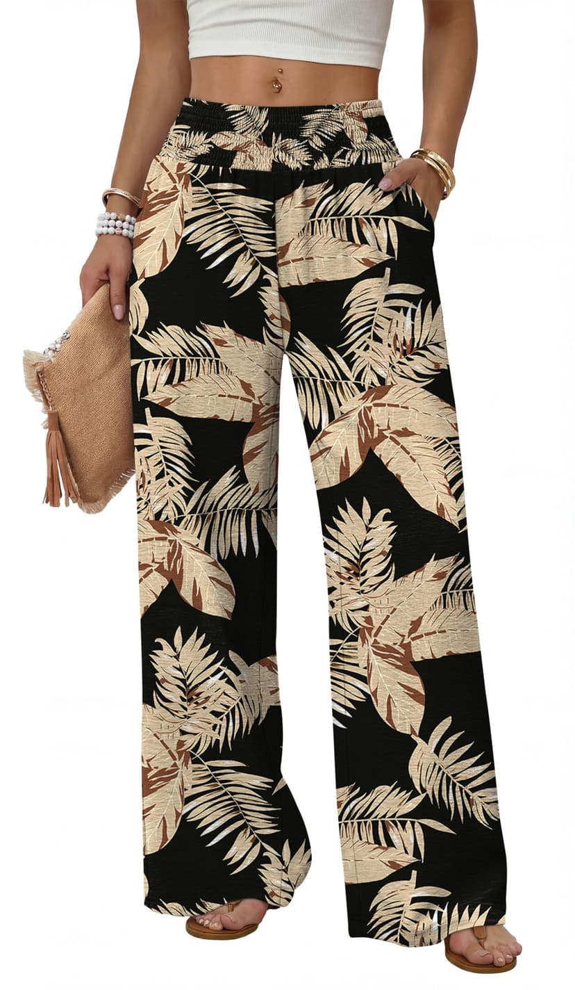 Sampeel Wide Leg Pants Woman High Waist Trousers with Pockets Casual Lounge