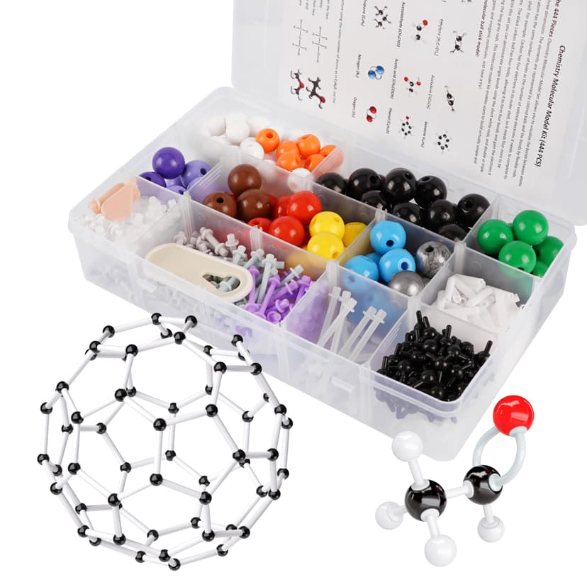 YCHOULEK Molecular Model Kit, 444 Pcs Organic Chemistry Structure Set | Includes with 136 atoms,158 bonds, Build Chemical Structure, C60 Fullerene, Visualize Organic Molecule, High School & College