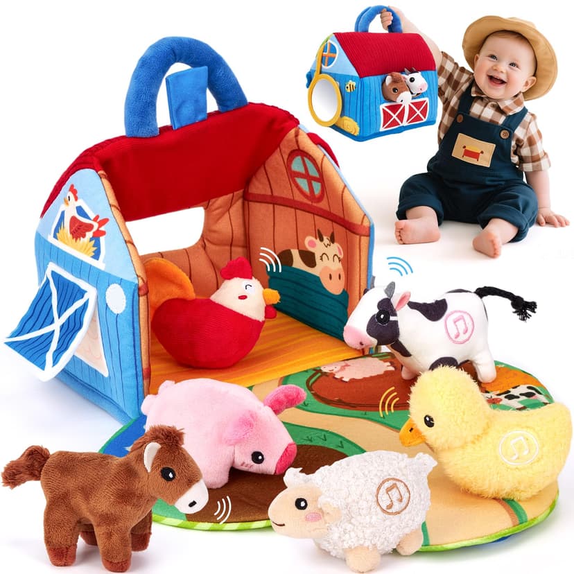 hahaland Baby Toys 6-12 Months, Surprise Barn Farm Animals with Sounds Word | 6PCS Farm Toys Montessori Toys for 6 Month Old Baby Gifts Toddlers Christmas Birthday Gift 1 Year Old Boy Girl Gifts