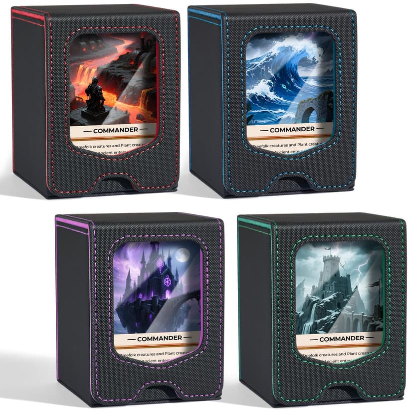 Fabmaker 4 Pack Deck Box Compatible with MTG Commander, (patent Pending) Magnetic Trading Card Storage Box with Commander, Fits 100 Double-Sleeved Cards, Card Box Compatible with Magic the Gathering |