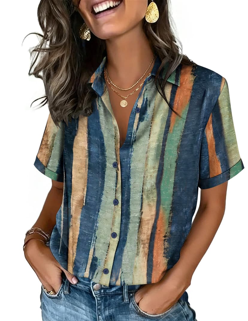 Zeagoo Button Down Shirts for Women Short Sleeve Collared Tops Dressy Casual V Neck Blouses