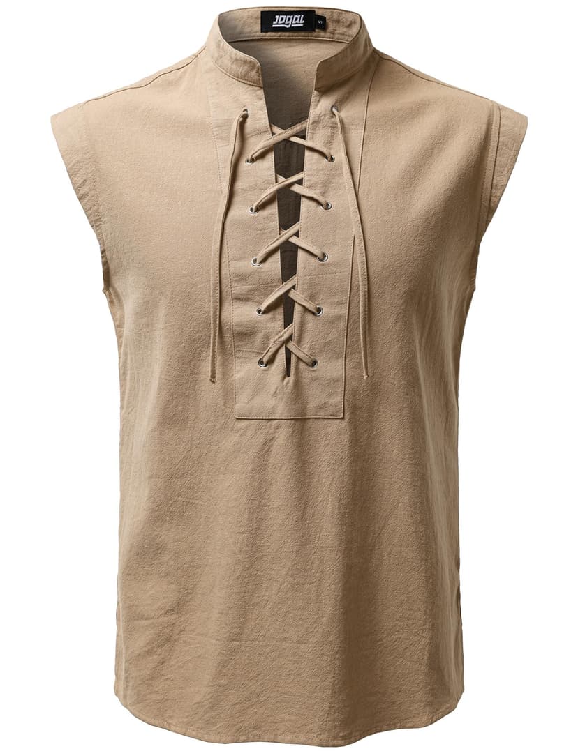 JOGAL Mens Renaissance Shirt Pirate Medieval Sleeveless Halloween Costume | Pure Cotton, Lace-up Stand Collar, Retro Viking Tunic, Ren Faire Knight Cosplay, Vintage Steampunk Vest, Gothic Clothes