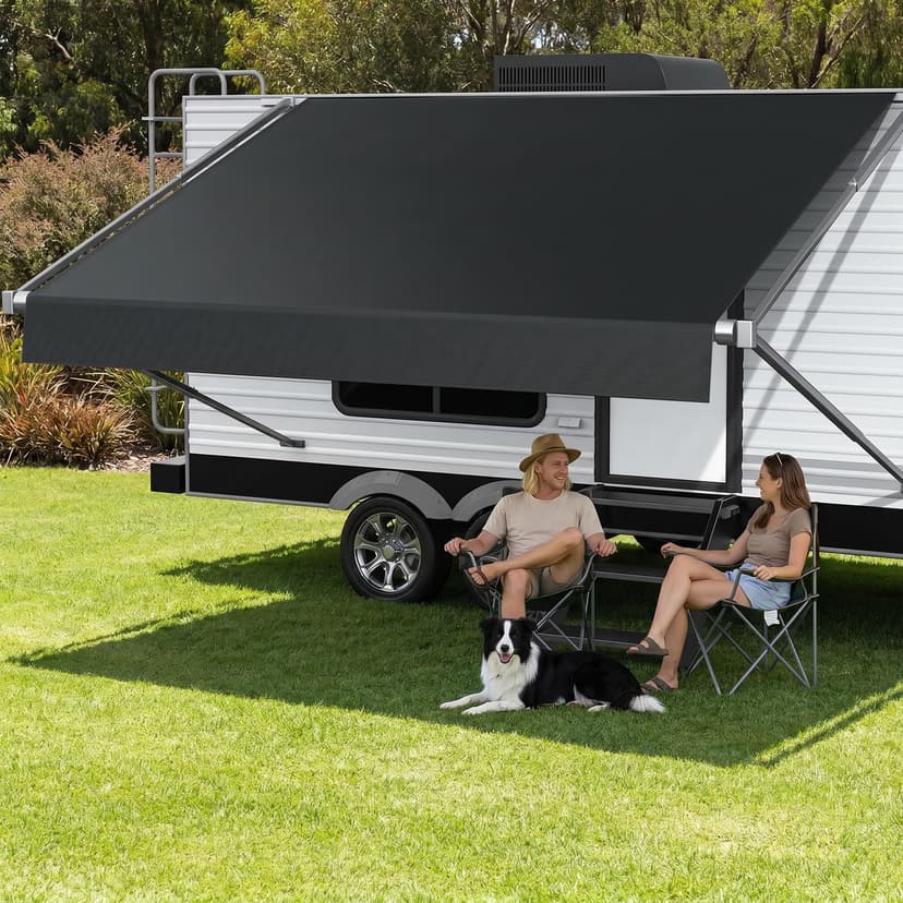 RV Awning Fabric Replacement, Upgraded 19oz Heavy Duty Material, Outdoor Vinyl Canopy for Trailer and Motorhome Awning- 14'(Fabric 13'2"), Black