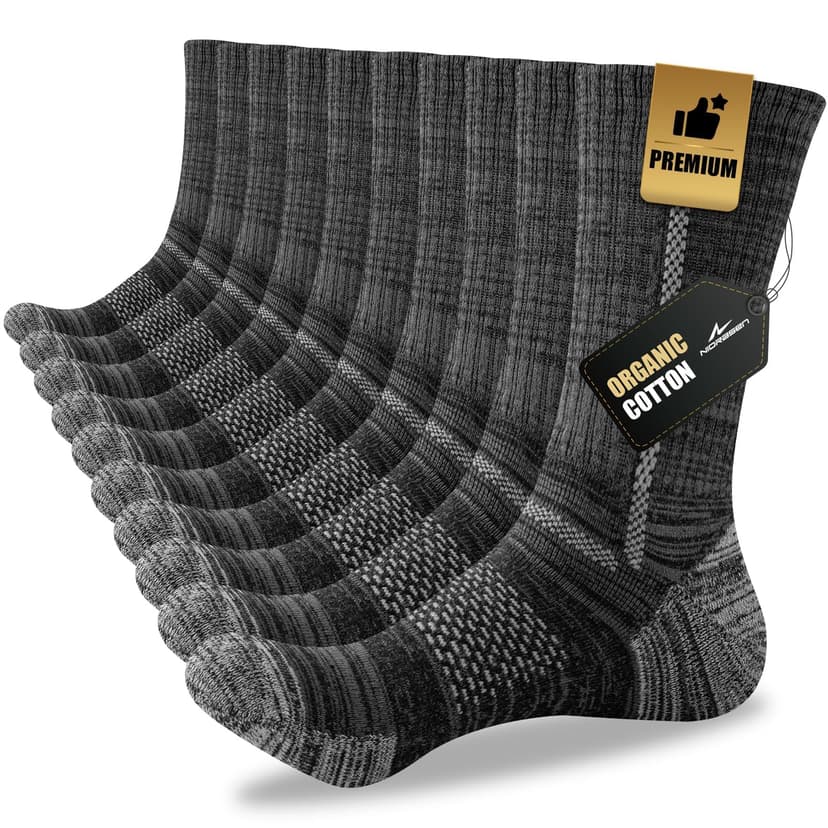 Niorasen Men's Cotton Crew Work Socks, 5 Pairs Cushioned Boot Moisture Athletic Socks for Hiking Sports Running