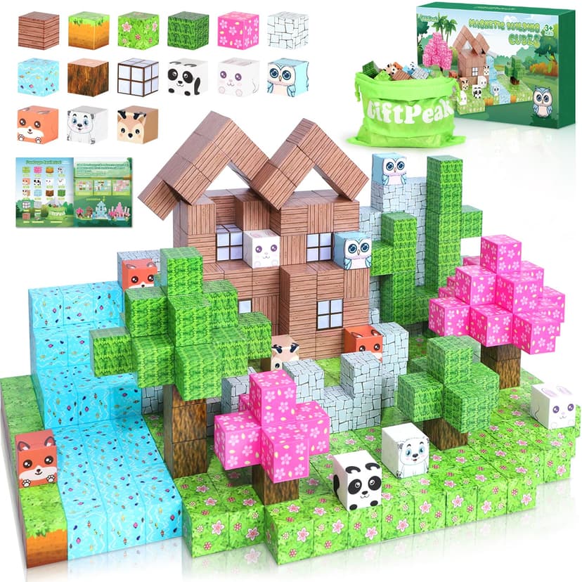100PCS Magnetic Blocks for Kids, Magnetic Blocks for Kids Ages 4-8, Magnetic Building Blocks Montessori Educational Learning Toys Forest Animal Theme, Sensory Construction Toy for Boys Girls Gifts