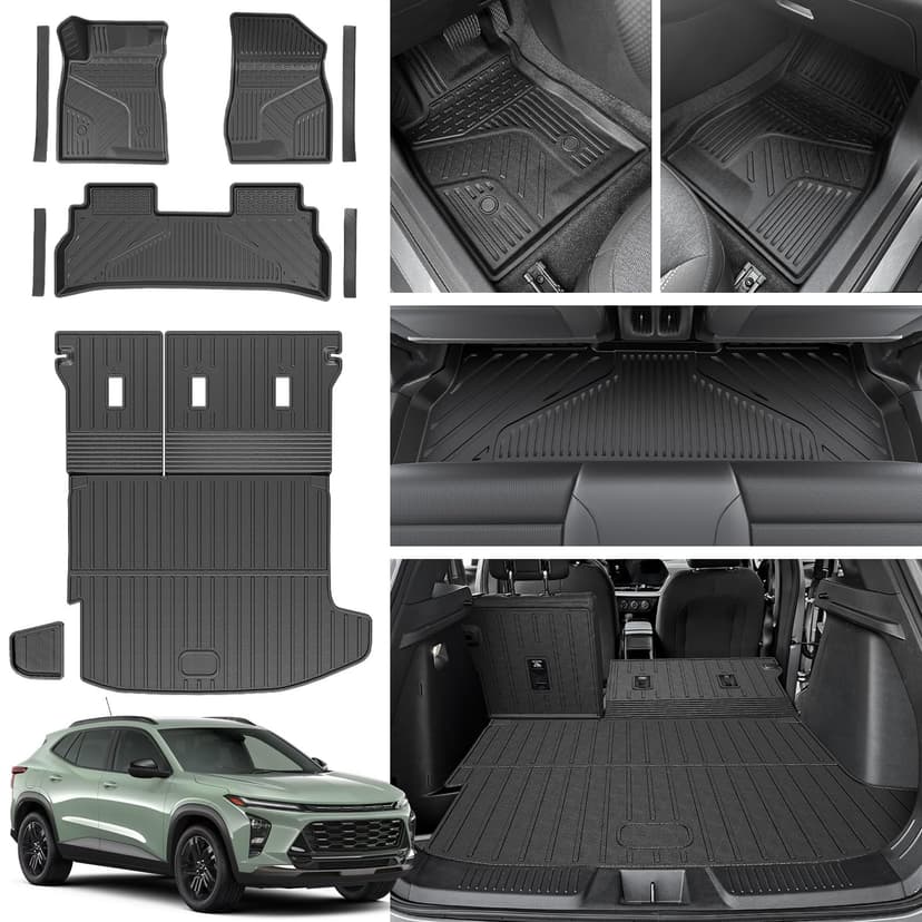 HOUCLEMIC Floor Mats for Chevy Trax 2026 2025 2024 All Models | All Weather Durable Trunk Cargo Mat with Backrest Mat and Left Storage Mat, Door Sill Guards, Custom Fit for Trax Accessories