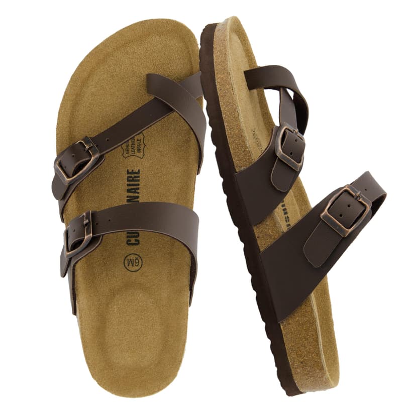 CUSHIONAIRE Luna Sandals for Women, Cork Footbed Womens Sandals for Summer Comfort with Adjustable Straps, Wide Width Available