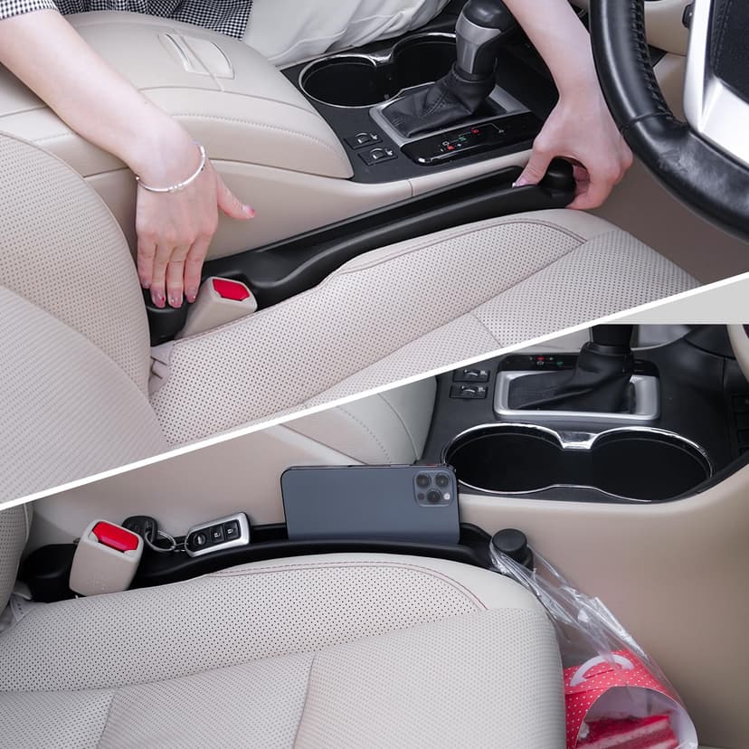 Givifive Car Seat Gap Filler Organizer 2Pack Soft Foam 3IN1 Multifunctional | Seat Side Gap Filler Strip with Storage Slot & Hook Accessory Universal Fit Car SUV Truck Fill The Gap Between Seat & Cons