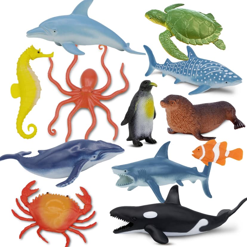 Beetots Ocean Sea Life Toy Figures Set for Kids, 12 PCS Realistic Marine Animals with Shark, Dolphin, Sea Turtle, Penguin, Seal, Clownfish, Crab, Ocean Animal Figure Toys for Boys Girls Toddlers