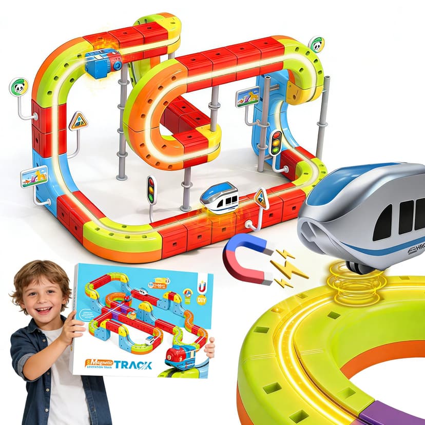 Electric Magnetic Train Toys Set- Flexible Race Track for Kids 3 4 5 6 7 8,stem Gravity Magnetic Roller Car Track for Toddlers,3D Infinity Cube Track Learning Gift Anti-Gravity Design,98 Pcs/2 car