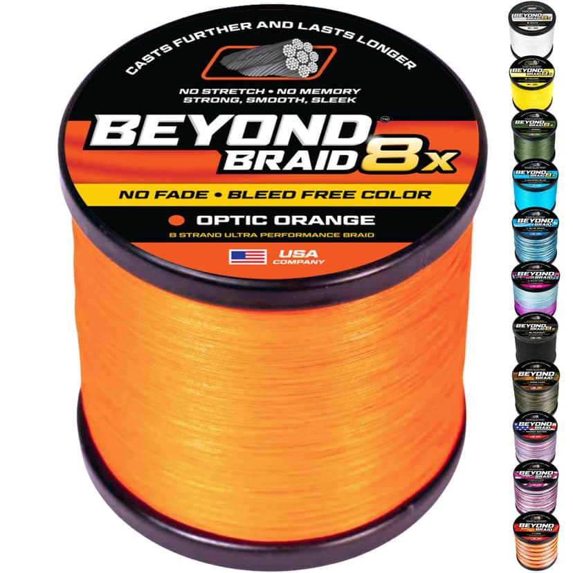 Beyond Braid Braided Fishing Line -Super Strong - Abrasion Resistant - No Stretch -Blue Camo, Moss Camo, White, Green, Pink, Blue, 4 Strand 8 Strand
