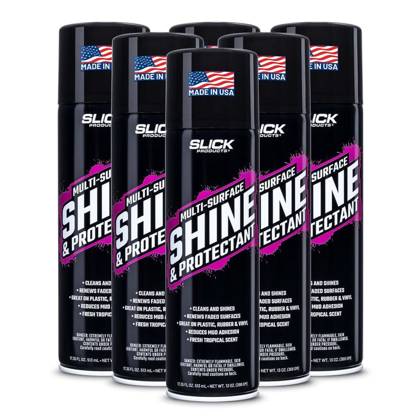 Slick Products Shine & Protectant Spray 17.35 FL OZ. - High Gloss Clear Coating Renew Vinyl, Plastic, Rubber, Trim, Tire, Car, Truck, Motorcycle, Dirt Bike (6-Pack)