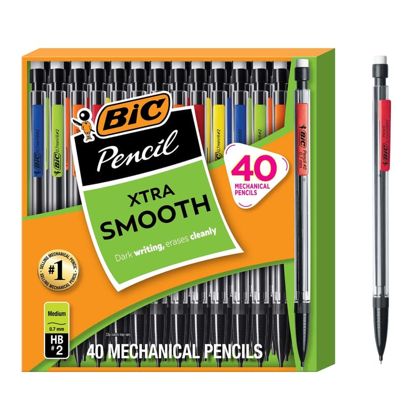 BIC Xtra Smooth Mechanical Pencil, 0.7 mm Medium Point, 40-Count Pack | Refillable and Retractable Design | Break-Resistant Lead for Durability | Ideal for Students and Teachers