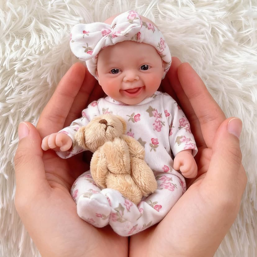 Mire & Mire Reborn Baby Dolls 7 "Girl Open Eyes Smile Full Silicone Mini Baby Doll with Feeding Accessories-A