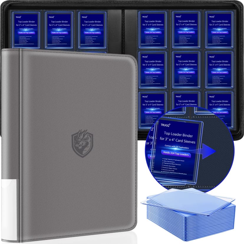 TRUGQ Toploader Binder Holds 324 Toploaders - 20 Toploaders|Waterproof PU Leather + Anti-Yellowing PP Inserts | Ridge Tab Sorting Portable top loader binder for cards(For Sports/Game Cards)
