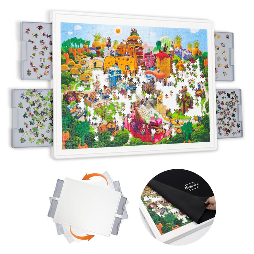 Playboda 1500 Pieces Rotating Plastic Puzzle Board with Drawers and Cover, 35"x27" Portable Spinning Jigsaw Puzzle Table for Adults, Upgraded Lazy Susan, Ideal Gift for Mum