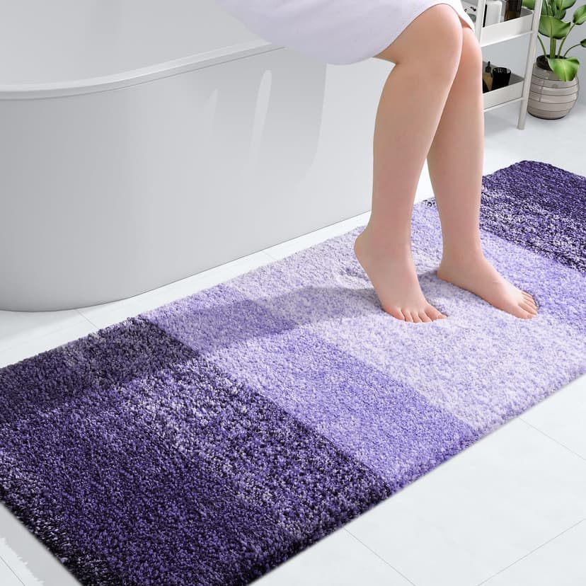 OLANLY Bathroom Runner Rug 59x24, Extra Soft Absorbent Microfiber Bath Rugs | Violet, Non-Slip Quick-Drying Rubber Backing, Washable Long Bath Mat for Floor, Tub and Shower, Home Decor