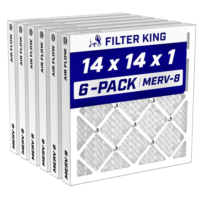 Filter King 14x14x1 Air Filter MERV 8, AC Furnace Filters (6-Pack) | Dust & Allergy Control (Actual Size: 13.75 x 13.75 x .75)
