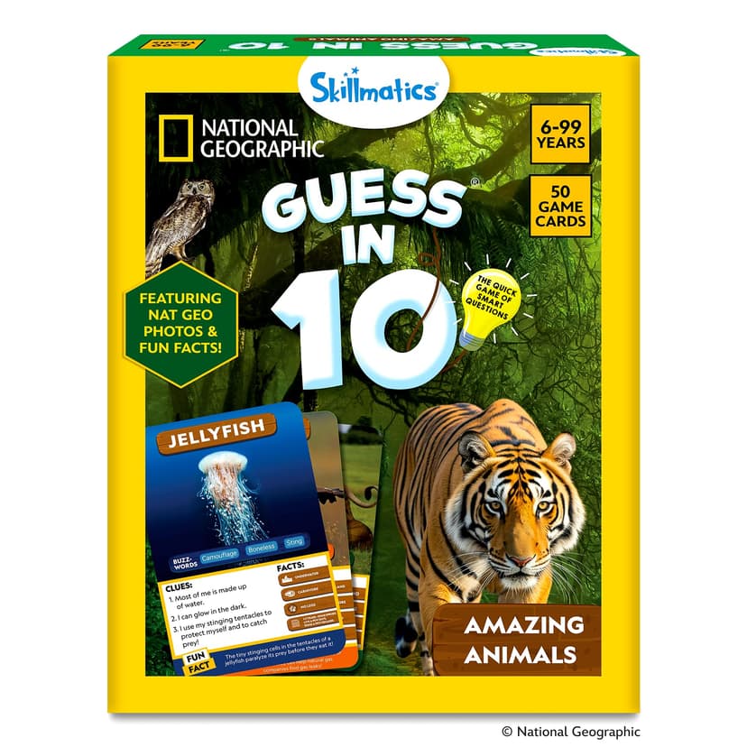 Skillmatics Guess in 10 Game – National Geographic Animals, Gift for Kids | Educational Cards, Family Trivia Game, Travel Toy & STEM Board Game, Screen-Free Fun, Boys & Girls Ages 6, 7, 8, 9 and Up