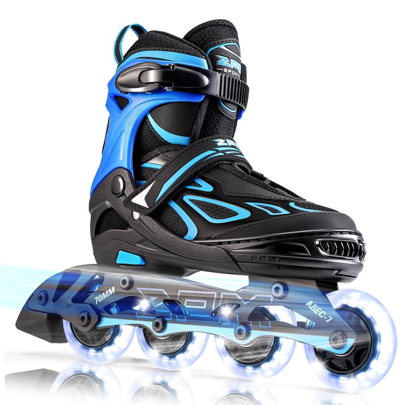 2PM SPORTS Vinal Girls Adjustable Flashing Inline Skates, All Wheels Light Up, Fun Illuminating Skates for Kids Men Adult Women and Boys