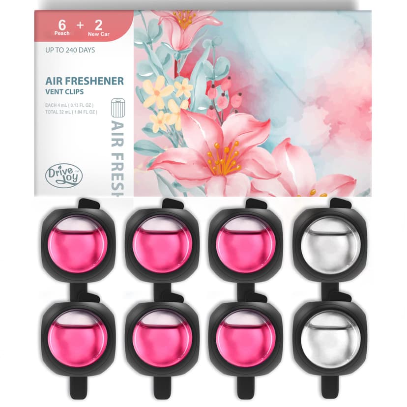 DRIVEJOY Car Air Freshener Vent Clips, 8PK, 6 Peach, 2 New Car Scent, Fresheners for Men Women, Up to 240 Days, Long Lasting Air Freshener, Odor Eliminator