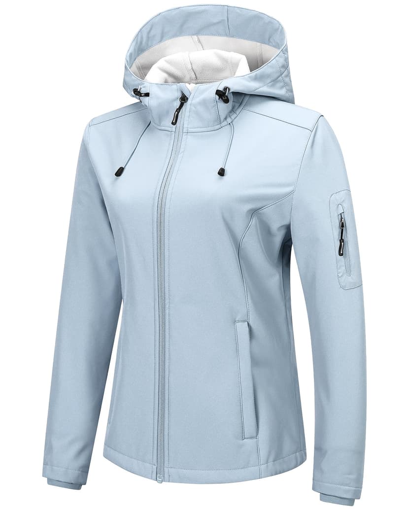 Outdoor Ventures Women's Softshell Jacket Fleece Lined Waterproof Rain Coat | Warm, Lightweight, Breathable, Insulated, Windbreaker, with Hood, 5 Pockets, Spring, Winter, for Hiking, Camping, Travelin