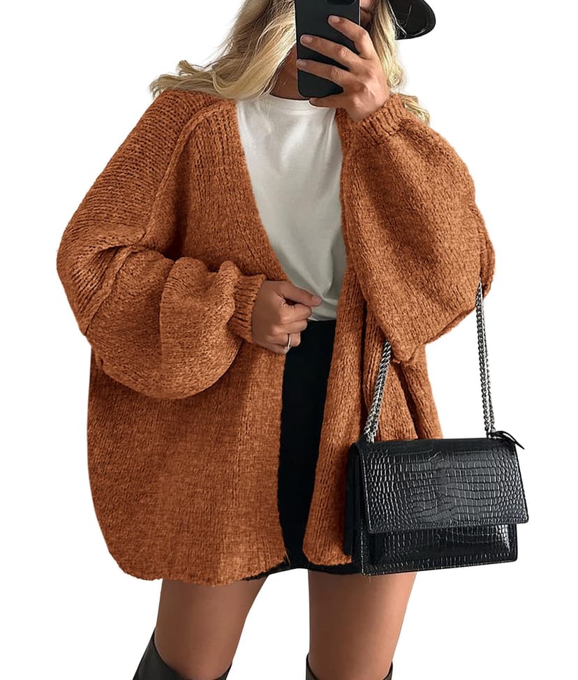 PRETTYGARDEN Womens Open Front Oversized Cardigan Sweaters | Soft Chunky Knit, Baggy Loose Fit, Long Lantern Sleeve Lightweight Sweater, Casual Daily Going Out, Fall Winter Outfits
